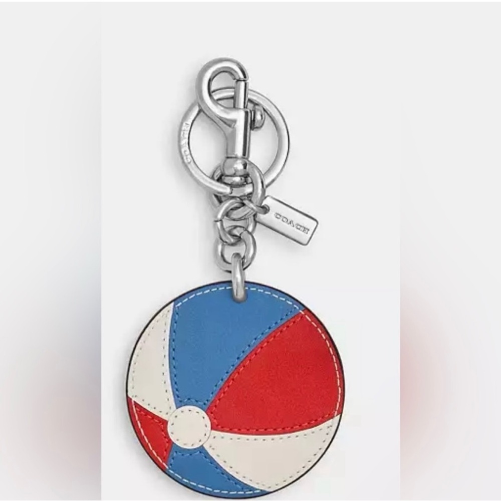 🏖️ NEW Coach Beach Ball Bag Charm – Red/White/Blue Leather 🌊